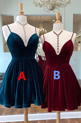 Velvet Short Homecoming Dress Tie Back Straps Winter Formal Dress - MyChicDress
